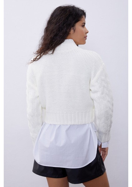 Krem Örgü Desenli Kısa Kazak indirimleri