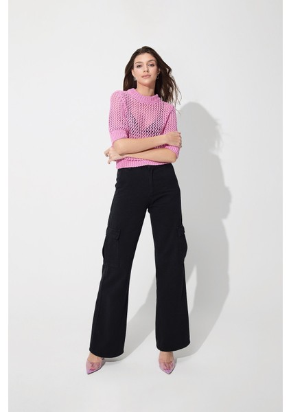 Pembe Bisiklet Yaka Ajurlu Kazak SS23K4705PE modelleri