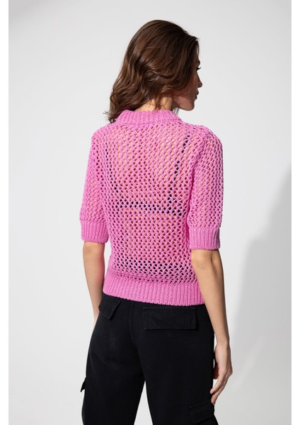 Pembe Bisiklet Yaka Ajurlu Kazak SS23K4705PE fırsatları