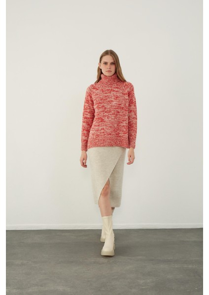 Kırmızı Kırçıllı Dokulu Balıkçı Yaka Basic Triko Kazak fiyatları