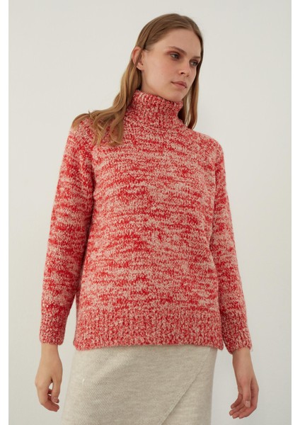 Kırmızı Kırçıllı Dokulu Balıkçı Yaka Basic Triko Kazak modelleri