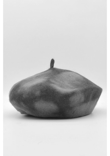 Gri Parisienne Bere Premium Gerçek Yün Şapka