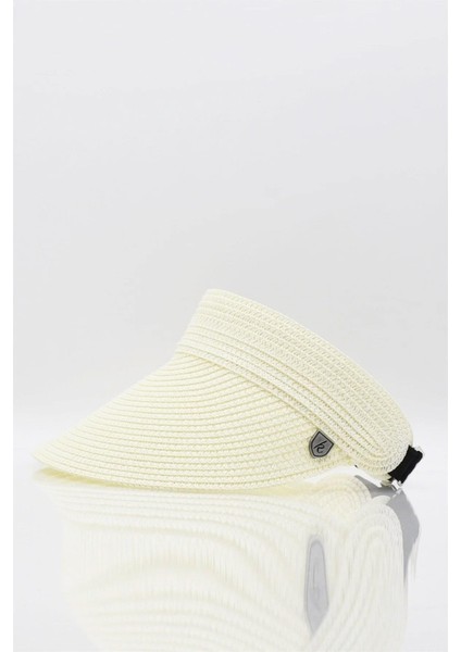 Kadın Geniş Siperli Vizör Hasır Plaj Şapkası Bej