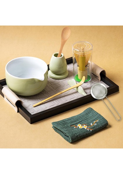 Matcha Seremoni Seti 8 Parça Seramik Kase Bambu Çırpıcı Elek Kaşık Japon Çay Seti Hediye