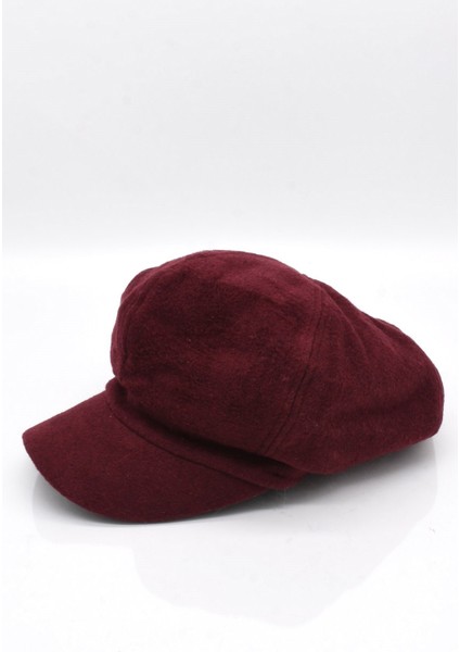 Kadın Kasket Yün Flat Cap Bordo Şapka