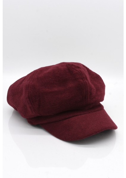 Kadın Kasket Yün Flat Cap Bordo Şapka