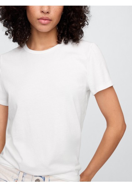 Kadın Beyaz Bisiklet Yaka T-Shirt