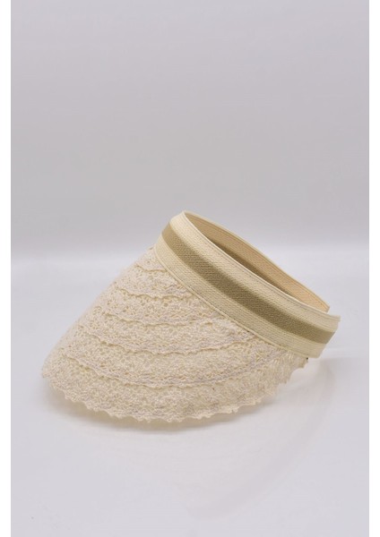 Kadın Hasır Dantelli Taç Vizör Plaj Şapkası
