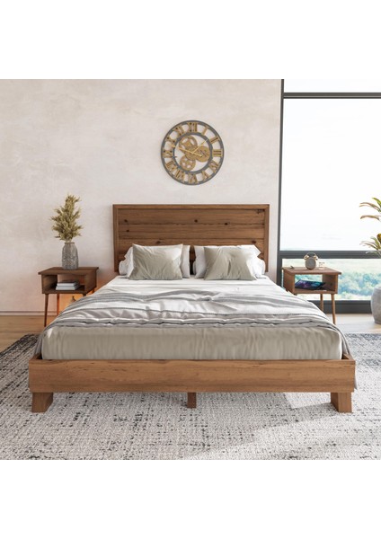 Hüma Model Ceviz Renk Çam Ahşap Karyola ( Yatay )