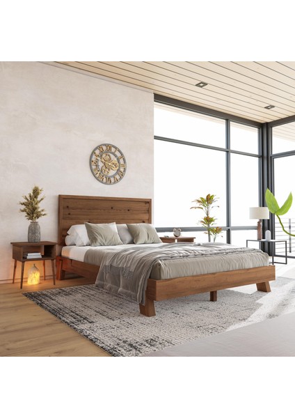 Hüma Model Ceviz Renk Çam Ahşap Karyola ( Yatay )