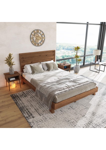 Hüma Model Ceviz Renk Çam Ahşap Karyola ( Yatay )