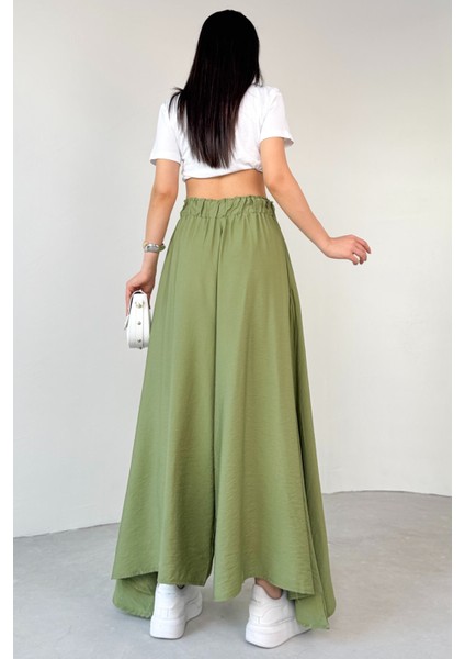 PNT-07410 Mint Yeşili Dokuma Kuşaklı Şalvar Etek Pantolon