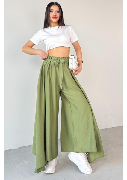 PNT-07410 Mint Yeşili Dokuma Kuşaklı Şalvar Etek Pantolon