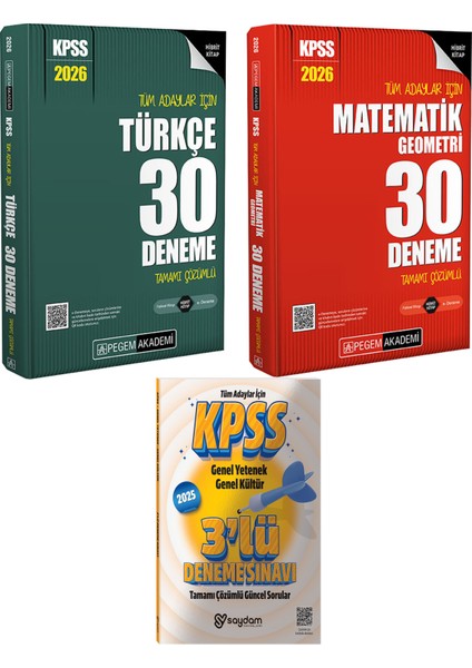 2026 Kpss Türkçe-Matematik-Geometri 30 Deneme Tüm Adaylar Için Tamamı Çözümlü-Çözümlü 3deneme Hediye
