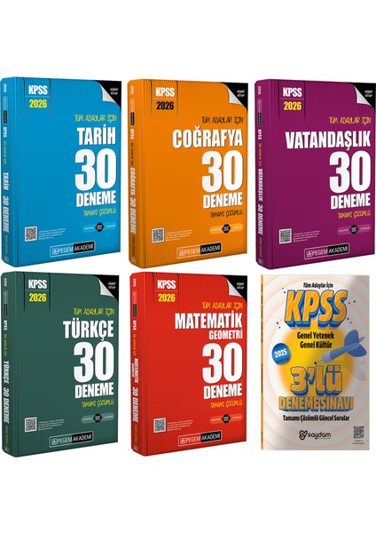 2026 Kpss Türkçe-Matematik-Tarih-Coğrafya-Vatandaşlık 30 Deneme Tüm Adaylar Için Tamamı Çözümlü