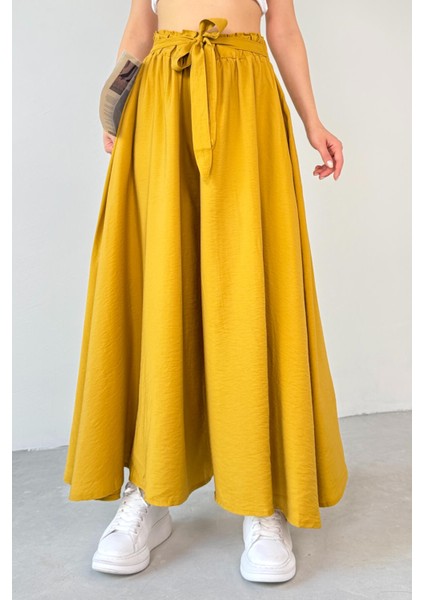 PNT-07410 Hardal Rengi Dokuma Kuşaklı Şalvar Etek Pantolon