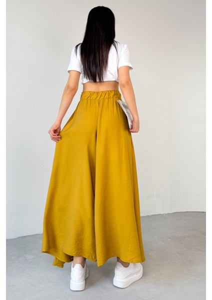 PNT-07410 Hardal Rengi Dokuma Kuşaklı Şalvar Etek Pantolon