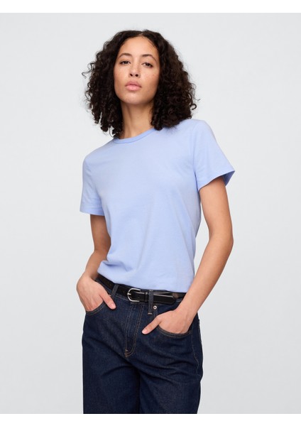 Kadın Açık Mavi Bisiklet Yaka T-Shirt