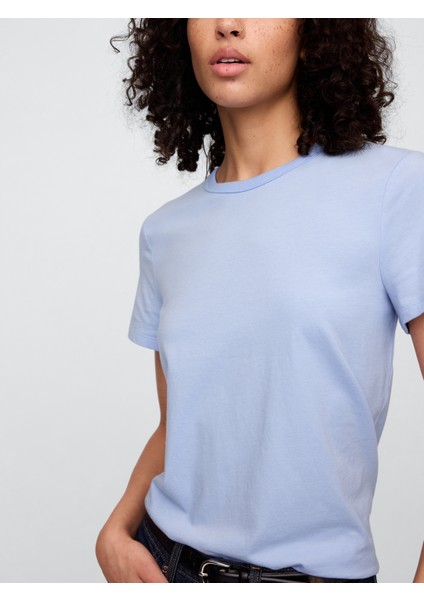 Kadın Açık Mavi Bisiklet Yaka T-Shirt modelleri