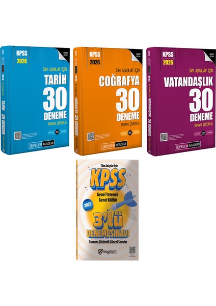 2026 Kpss Tarih-Coğrafya-Vatandaşlık 30 Deneme Tüm Adaylar Için Tamamı Çözümlü-Çözümlü 3 Deneme