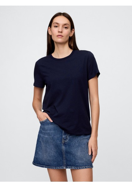 Kadın Lacivert Bisiklet Yaka T-Shirt