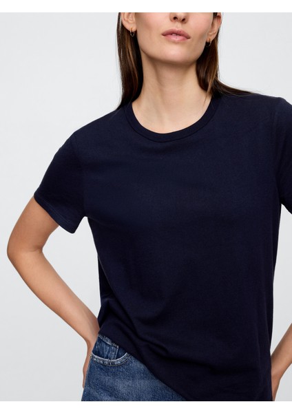 Kadın Lacivert Bisiklet Yaka T-Shirt modelleri