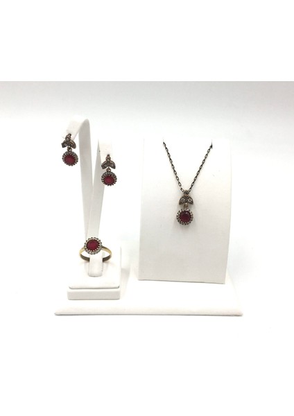 Yuvarlak Yakut Rengi Mini Zirkon Otantik Set