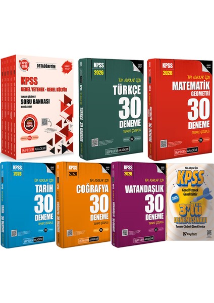 2026 Kpss Ortaöğretim Soru Bankası 5 Kitap-Türkçe-Matematik-Tarih-Coğrafya-Vatandaşlık 30 Deneme