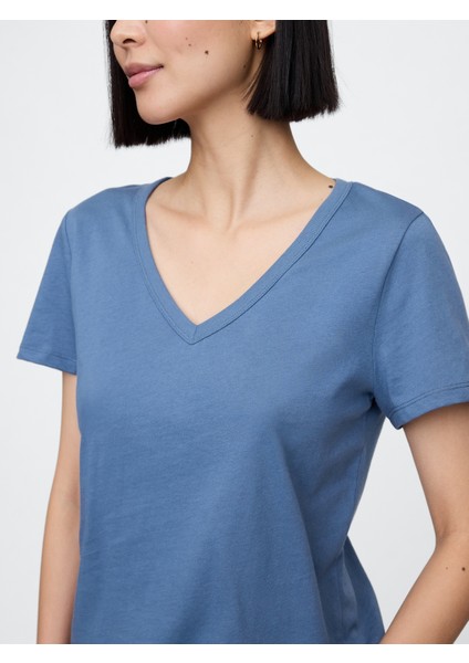 Kadın Mavi V Yaka T-Shirt modelleri