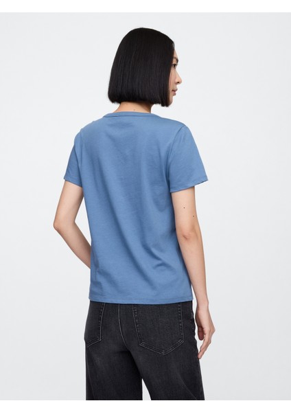 Kadın Mavi V Yaka T-Shirt indirimleri
