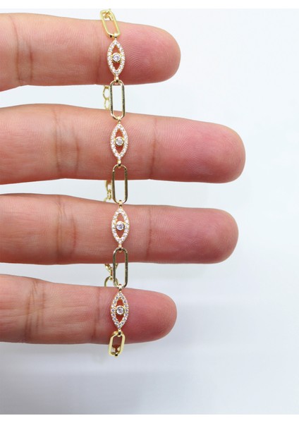 Zirkon Taşlı Göz Model Gold Kaplama 925 Ayar Gümüş Kadın Bileklik 201023993 fiyatları