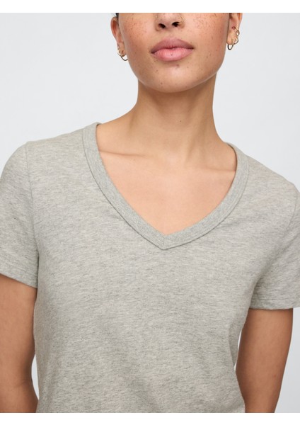 Kadın Gri V Yaka T-Shirt modelleri