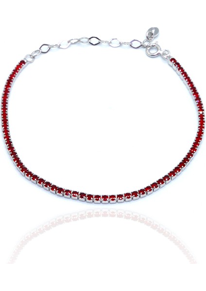 Yakut Taşlı 2 mm Su Yolu Model 925 Ayar Gümüş Baget Kadın Bileklik 201024000