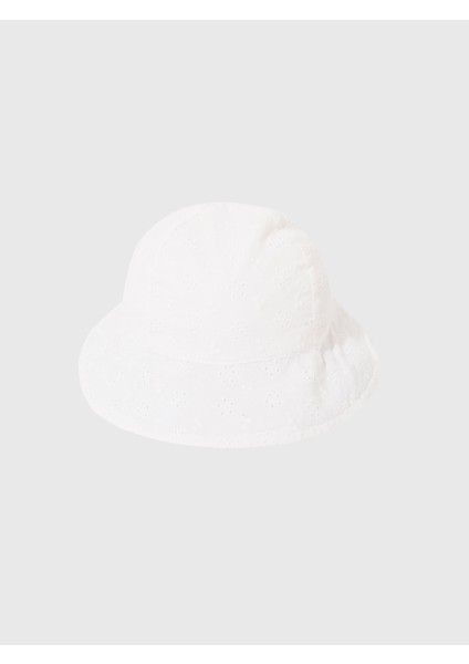 Bebek Beyaz Işlemeli Bucket Şapka