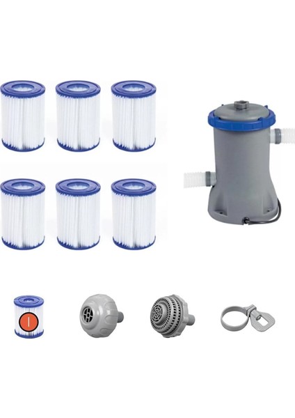 Bestway Elektrikli devirdaim filtresi + 6 yedek filtre seti, uyumlu pompa hariç, 1+ yaş