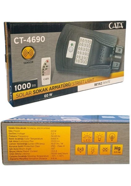 CT-4690 60W Kumandalı Solar Sokak Armatür - Beyaz Işık modelleri