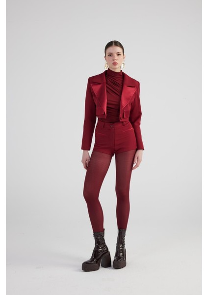 Camila Crop Blazer Ceket Bordo