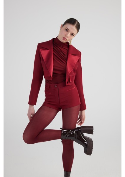 Camila Crop Blazer Ceket Bordo