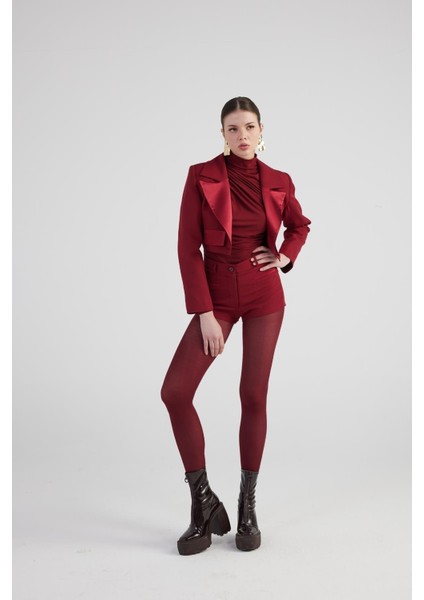 Camila Crop Blazer Ceket Bordo