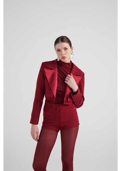 Camila Crop Blazer Ceket Bordo