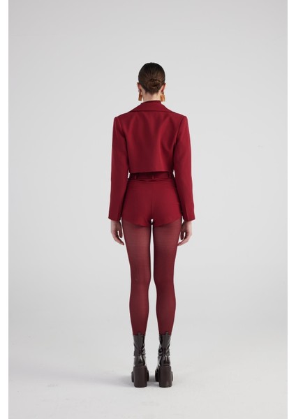 Camila Crop Blazer Ceket Bordo