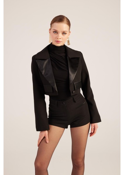 Camila Crop Blazer Ceket Siyah