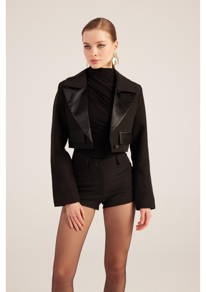 Camila Crop Blazer Ceket Siyah