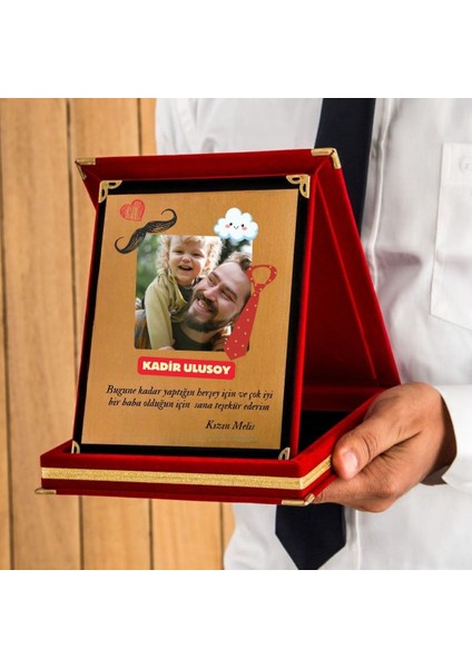 Babalar Günü Hediyesi Fotoğraflı Mesaj Yazılı Plaket