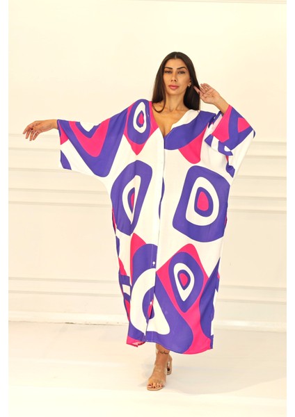 Fuşya Desenli Sırtı Göz Baskılı Cepli Oversize Uzun Gömlek Elbise fiyatları