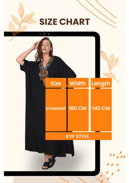 Siyah V Yaka Göğsü Otantik Nakışlı Cepli Oversize Uzun Elbise fırsatları