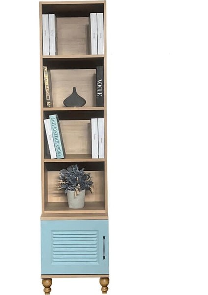 Mavi Mdf Komodin ve Kitaplık Set