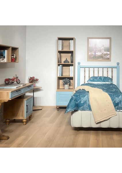 Mavi Mdf Komodin ve Kitaplık Set