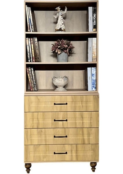Alin Wood Mdf Çekmeceli Şifonyer ve Kitaplık Set