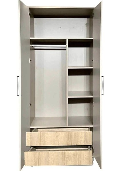 Alin Mdf 2 Kapaklı Çekmeceli Genç Odası Dolabı